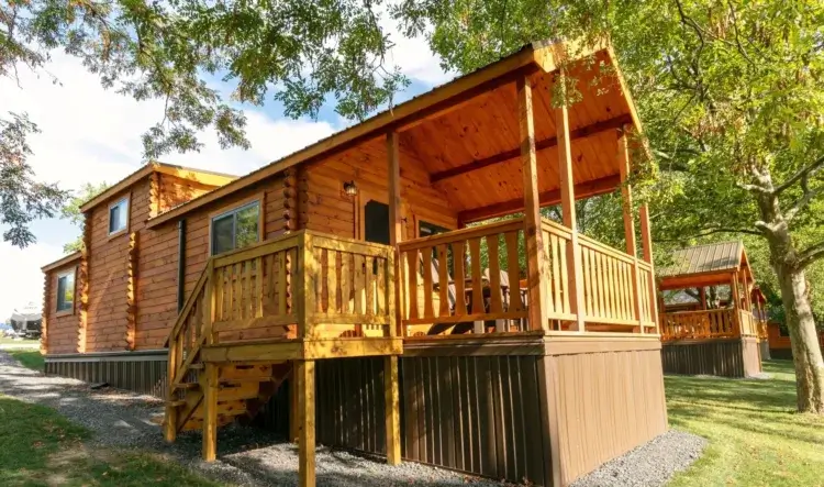 The Sierra log cabin kit showing the raised roofline which indicates an interior loft space.
