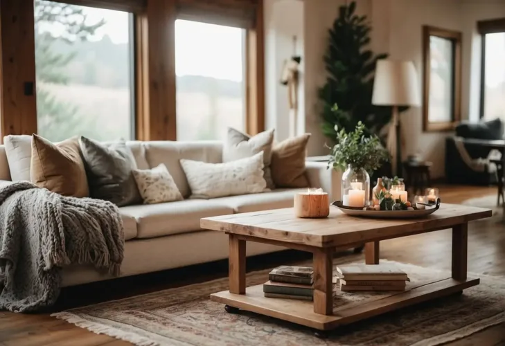 A cozy living room with warm, earthy tones and a mix of textures - a plush rug, velvet pillows, and a rustic wood coffee table

2024 Interior Design Trends You Can Actually Afford: Fashionable yet Low-cost