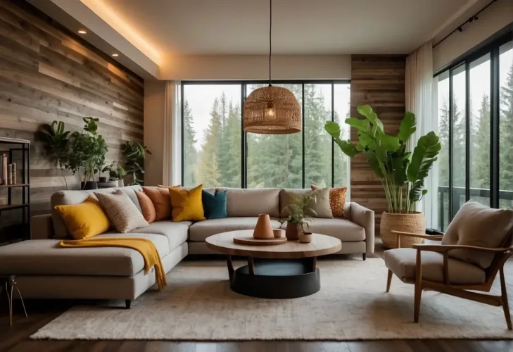 A cozy living room with modern furniture and warm lighting. Textured accent walls and pops of color add visual interest. Incorporate natural materials and greenery for a fresh, inviting atmosphere

2024 Interior Design Trends You Can Actually Afford: Fashionable yet Low-cost