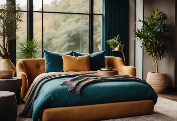 Vibrant hues blend with earthy tones in modern interiors, accented by natural textures and sleek metallic finishes. A mix of bold and subtle colors create a harmonious and inviting atmosphere

2024 Interior Design Trends You Can Actually Afford: Fashionable yet Low-cost