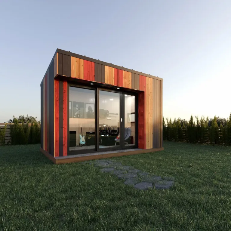 The Twelve, a colorful modern backyard studio pod, an artistic prefab office for under 50k.