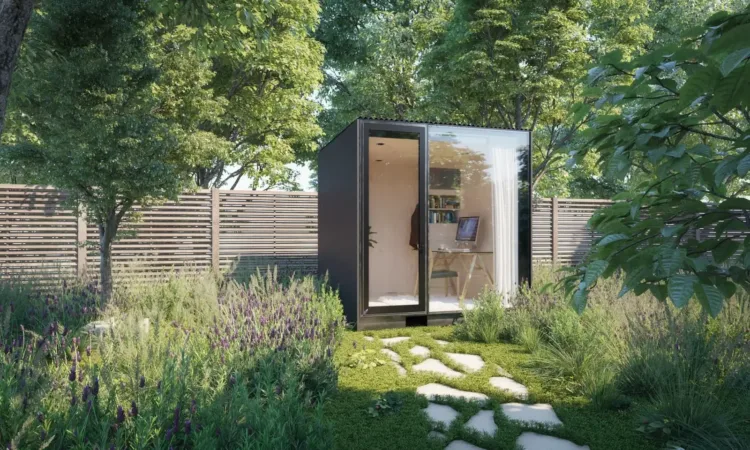 The Model 64 by Dwellito, an ultra-compact glass office pod, a minimalist modular home for under 50k.