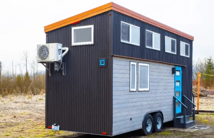 The Alki model from Seattle Tiny Homes, a two-tone modern THOW, a compact prefab home for under 50k.