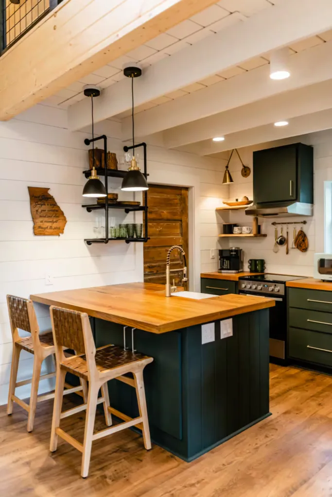 A beautifully designed custom kitchen with a bar top