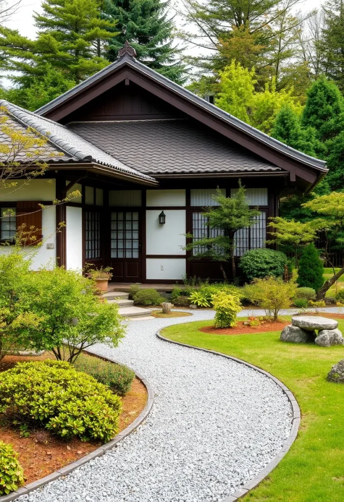 Japanese-style house with gravel landscaping