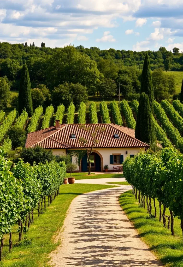 House nestled in a vineyard.