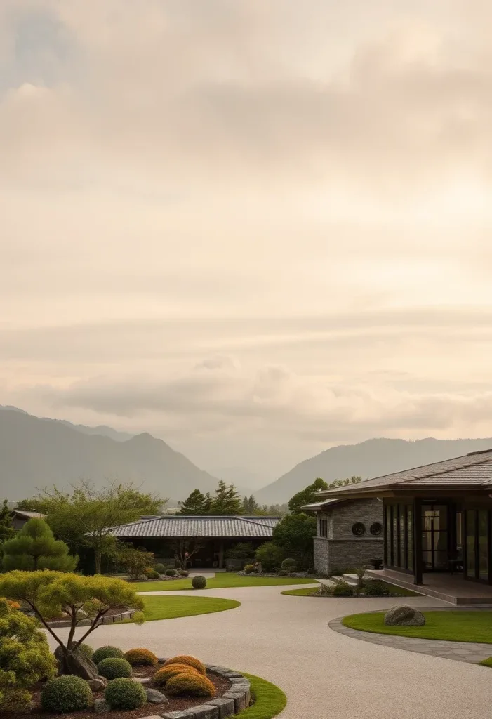 Modern Japandi-style houses with curved landscaping