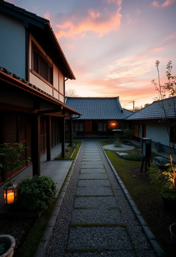 Stone pathway with subtle lantern lighting, possibly Shiroshita Koyado Kojiya