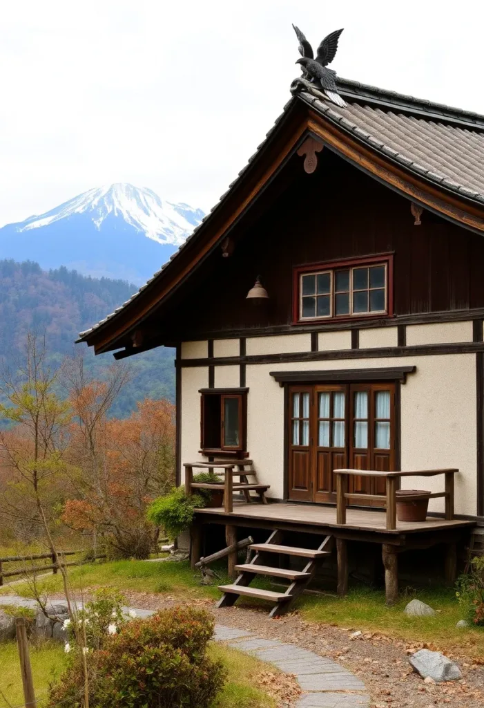 Japandi house designs with elevated wooden deck