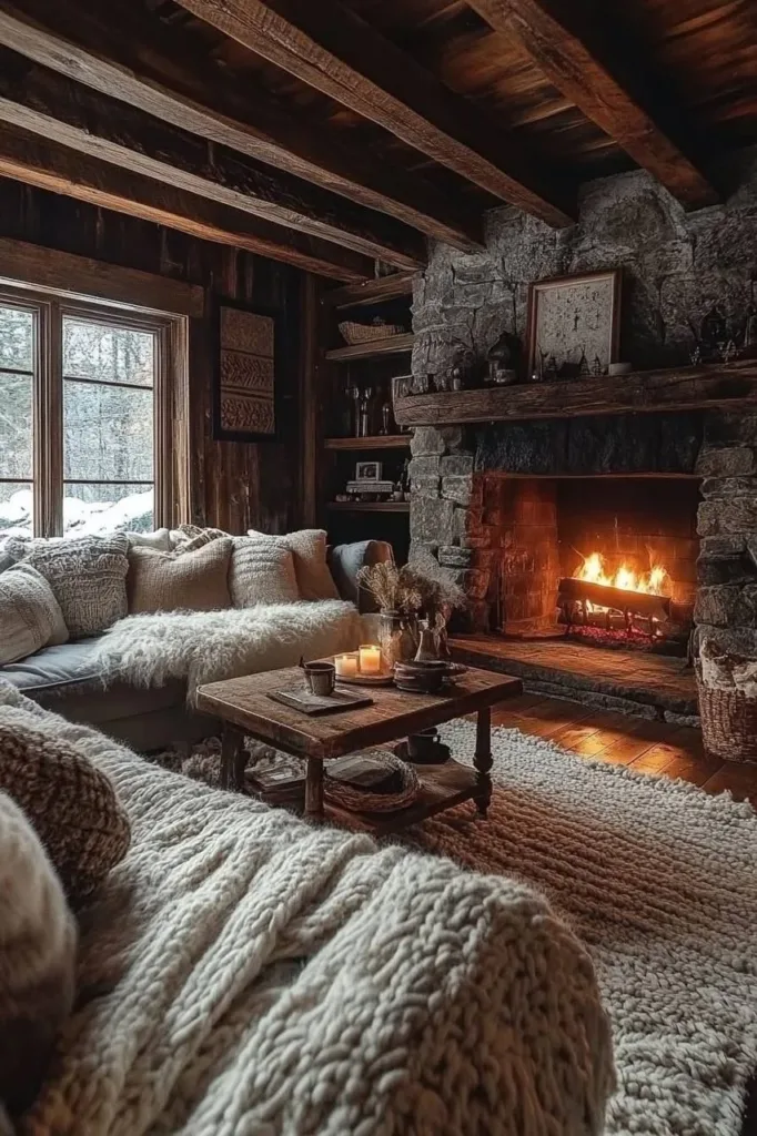 Rustic living room with soft textures