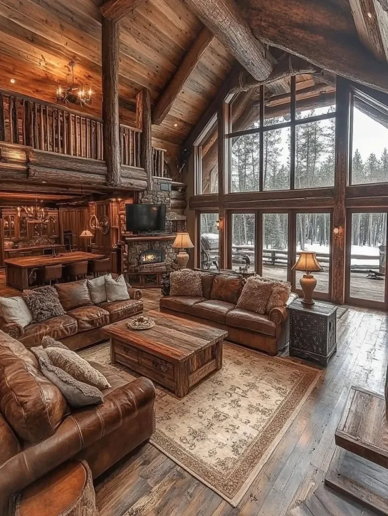 Rustic living room with leather furniture