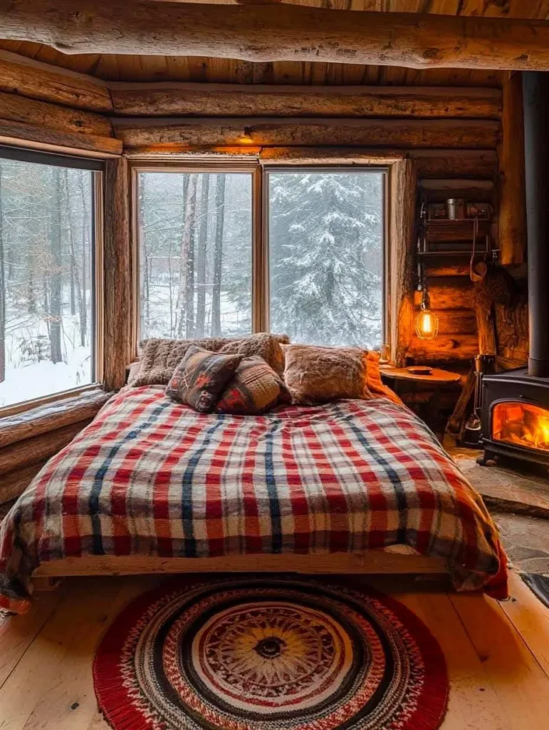 Rustic bedroom with plaid bedding