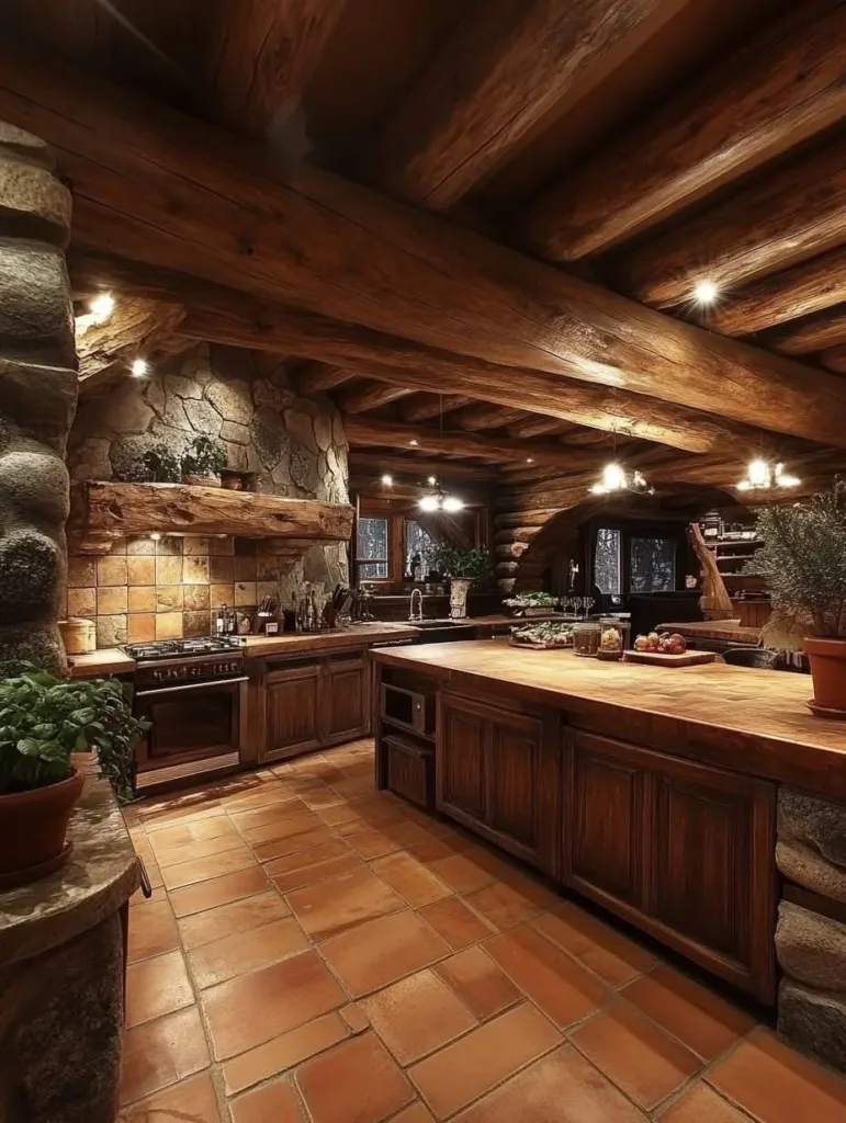 Rustic kitchen with terracotta tile floor