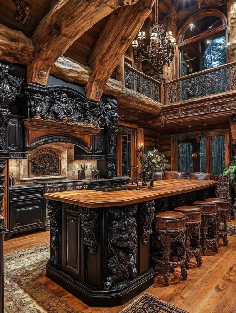 Rustic kitchen with dark wood accents