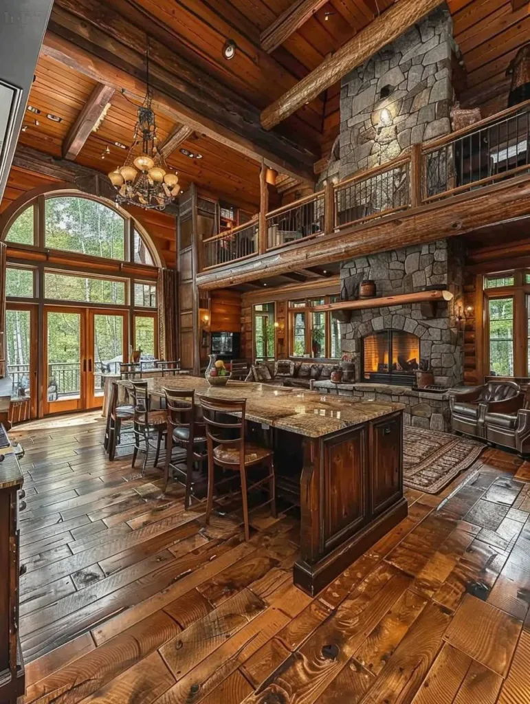 Spacious log cabin with open floor plan