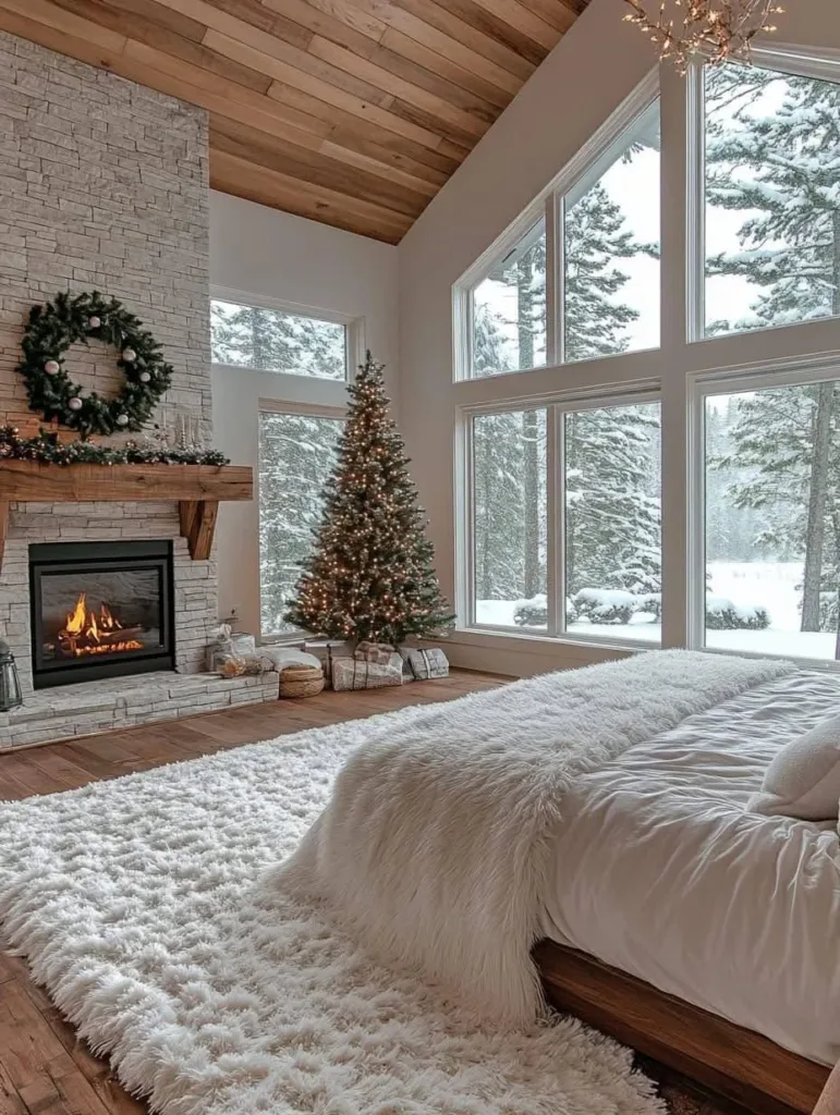 Modern rustic bedroom with holiday decor