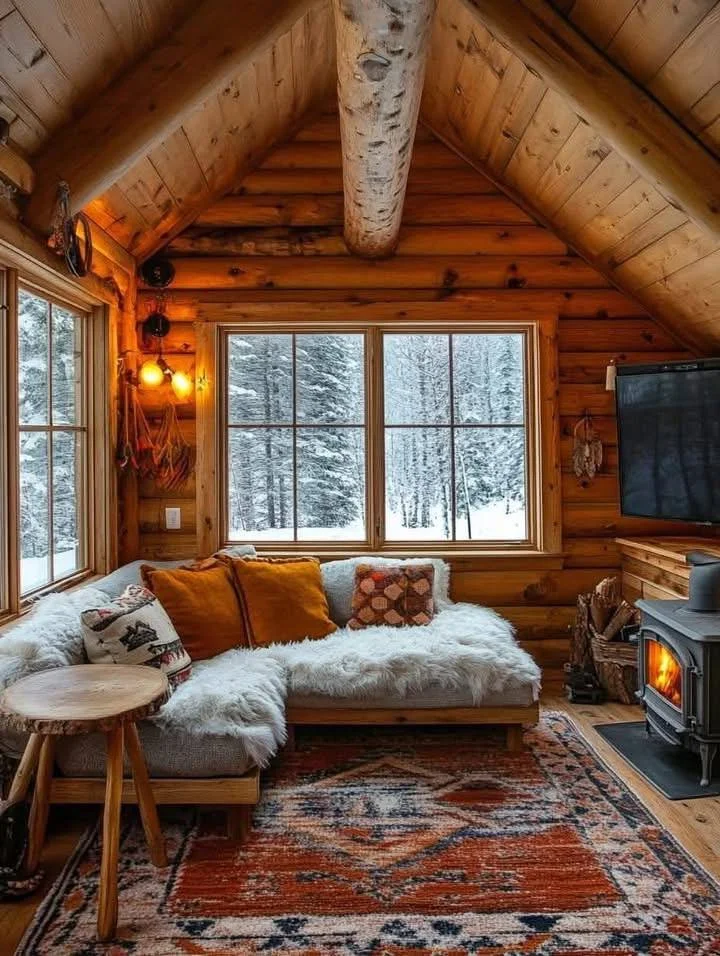 Cozy cabin nook with wood-burning stove