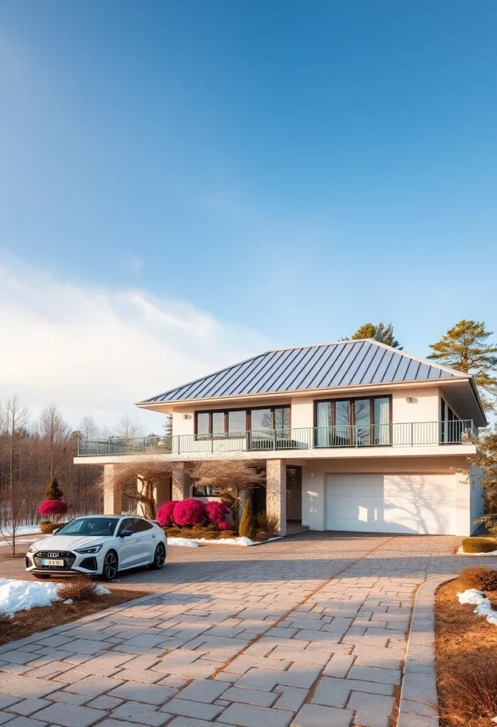 Multi-Level Home, Wide Balcony, Modern Design, Stone Accents