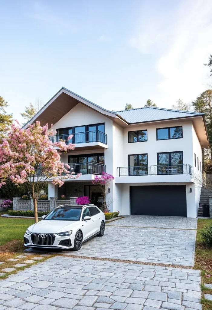 Contemporary Home, Black Window Frames, Modern Design, Vertical Lines