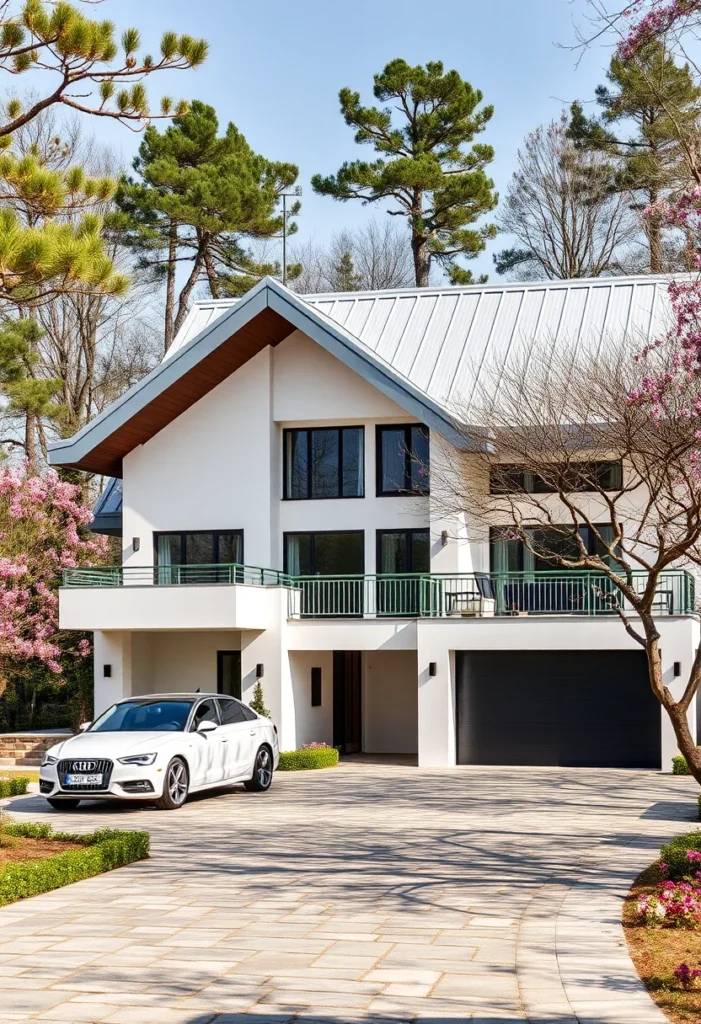 Modern White Home Exterior, Large Windows, Contemporary Architecture