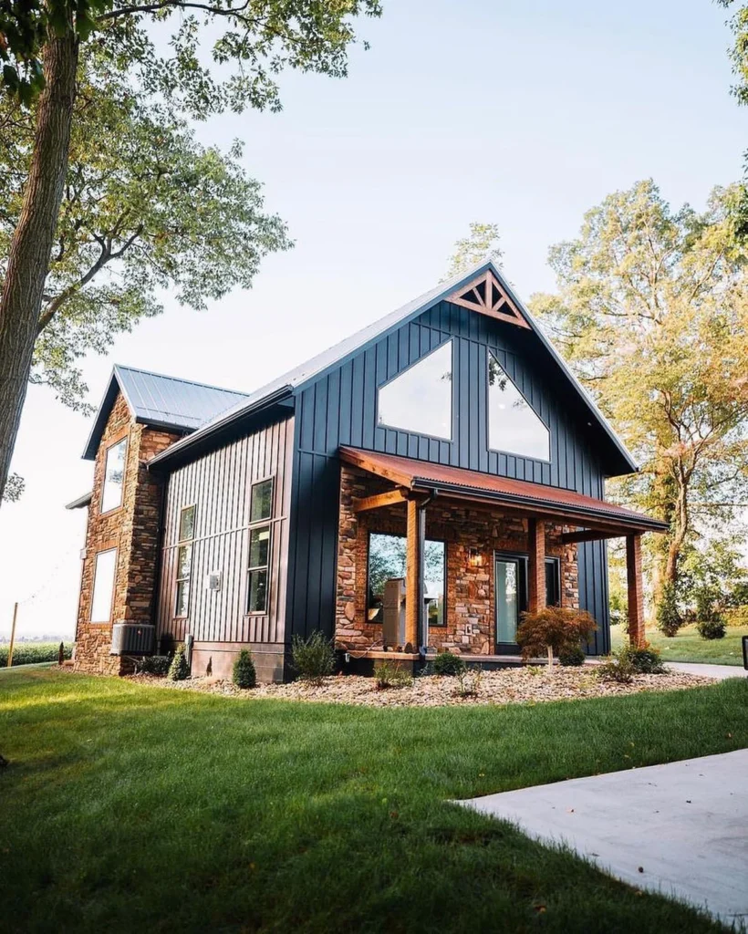 Dreamy cabin retreat with stone and wood exterior.