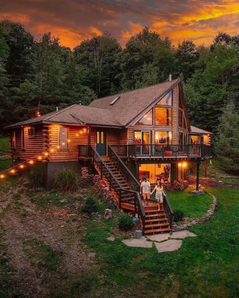 Dreamy log cabin with large deck and sunset views.