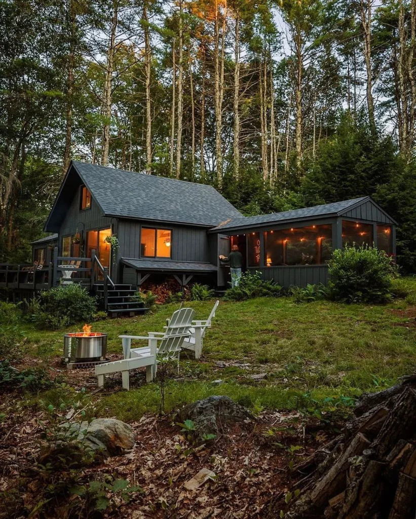 Dreamy cabin in the woods with screened porch and fire pit.