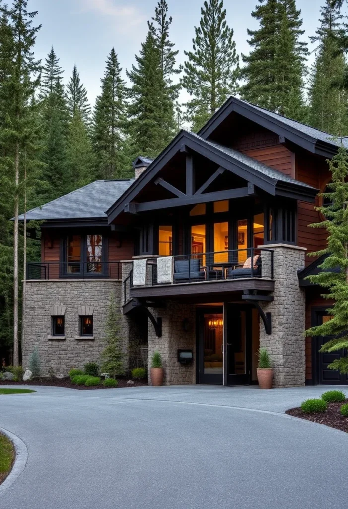 Luxury Mountain House with Stone Foundation and Wood Siding