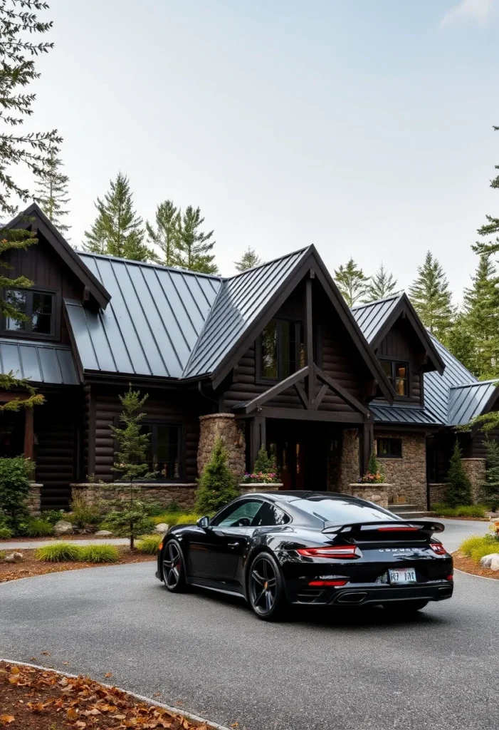 Luxury Log-Style Mountain Home with Black Wood and Metal Roof