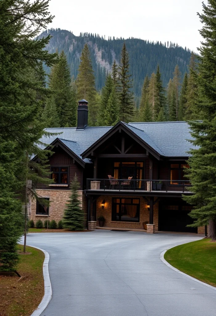 Mountain Home with Wood and Stone Exterior and Second-Story Balcony