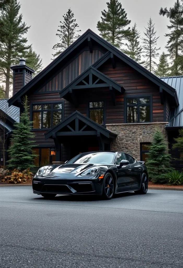 Mountain Home with Vertical and Horizontal Black Wood Siding