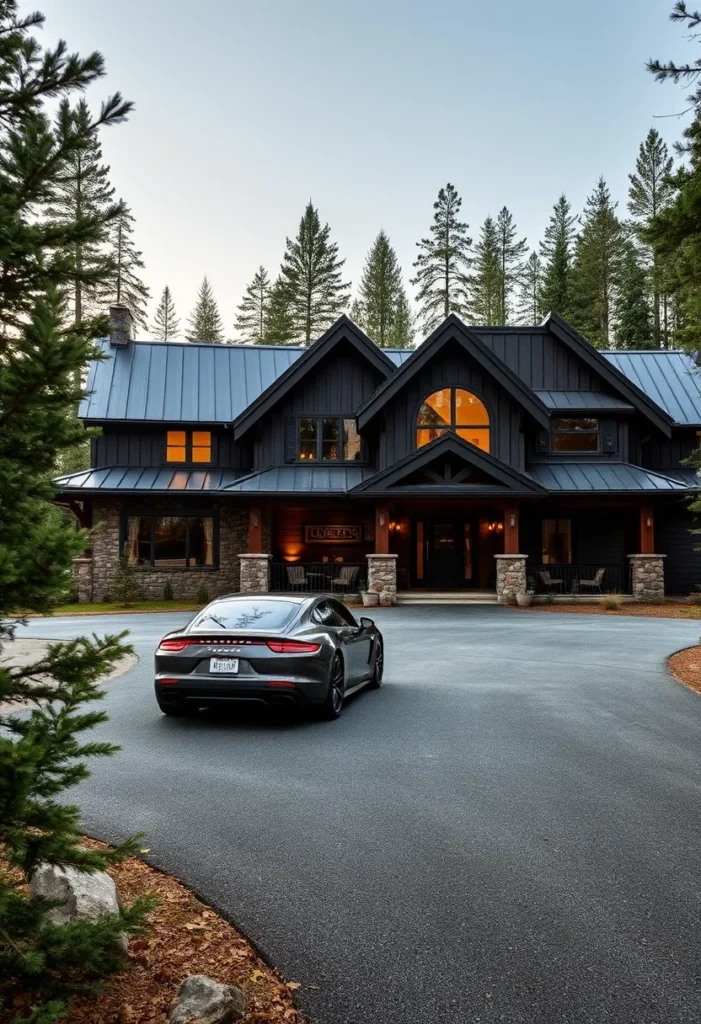 Luxury Mountain Home with Metal Roof and Black Wood Siding