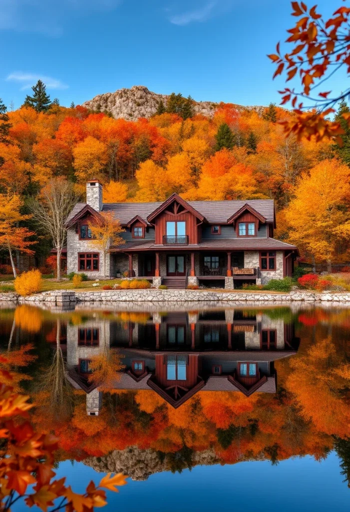 Luxury Mountain Home with Twin Stone Chimneys and Wood Siding