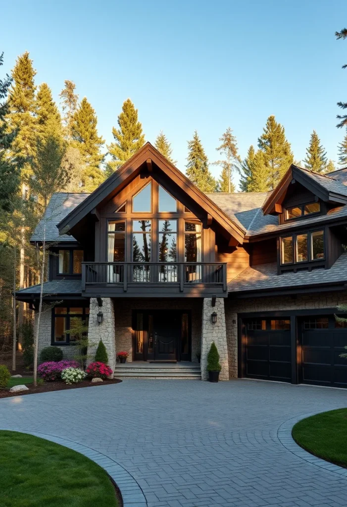 Modern Mountain Home with Warm Wood Tones and Large Windows