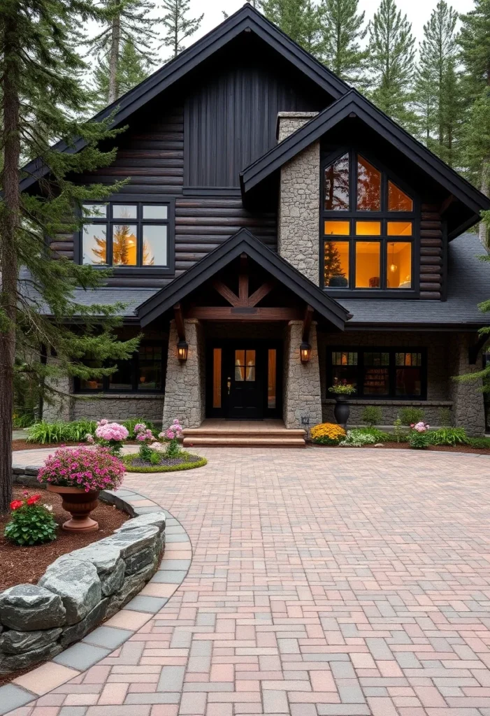 Modern Mountain Home with Black Exterior and Stone Foundation