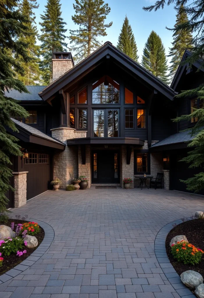 Modern Mountain Home with Black Exterior and Stone Foundation