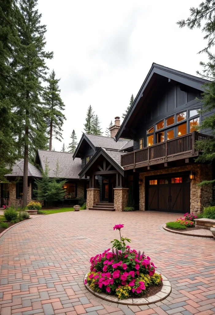 Luxury Black and Wood Mountain Home with Second-Story Balcony